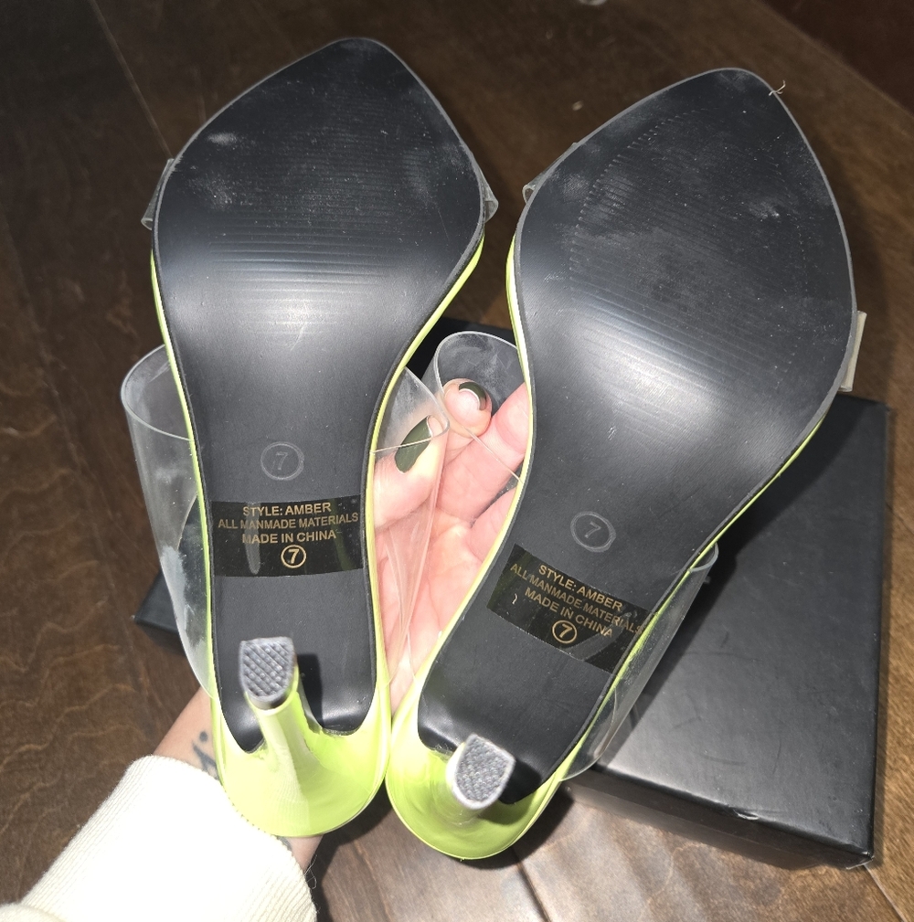 ILLUDE Women's Lime Green See-through Heels Size 7 - Picture 4 of 4